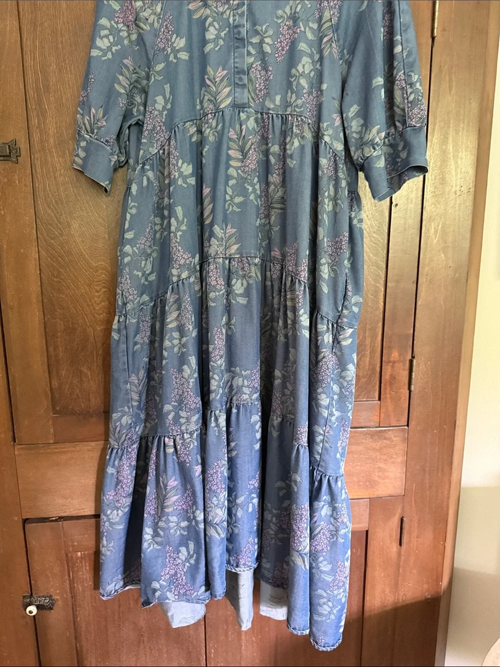 NATURAL LIFE Blue Floral Tiered Dress with Pink & Green Accents - Picture 6 of 7